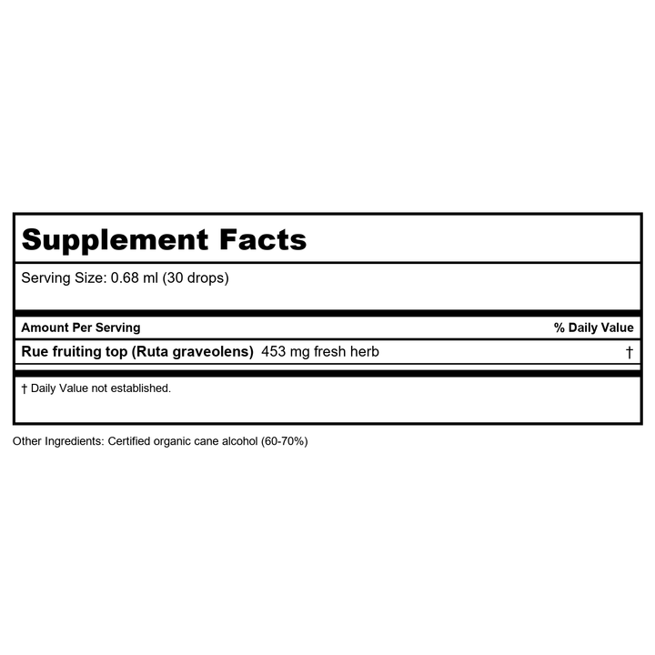 Herb Pharm Rue 1oz - Supplement Facts panel