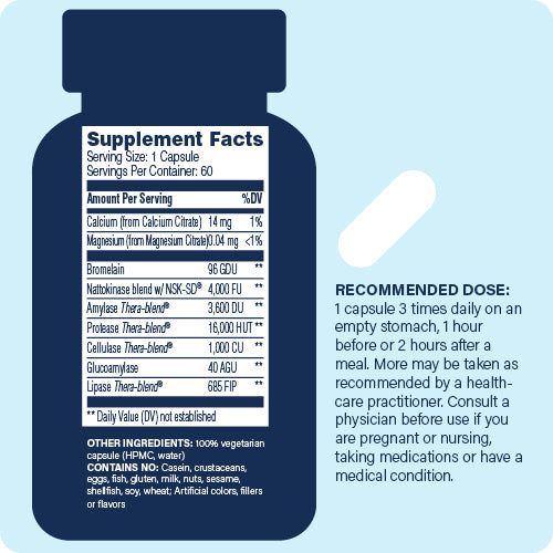 Enzyme Science Nattokinase Pro 60 Capsules - Supplement Facts panel