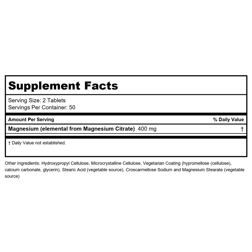 Now Foods Magnesium Citrate 200 mg 100 Tablets - 1290 - 2 Pack - Supplement Facts panel