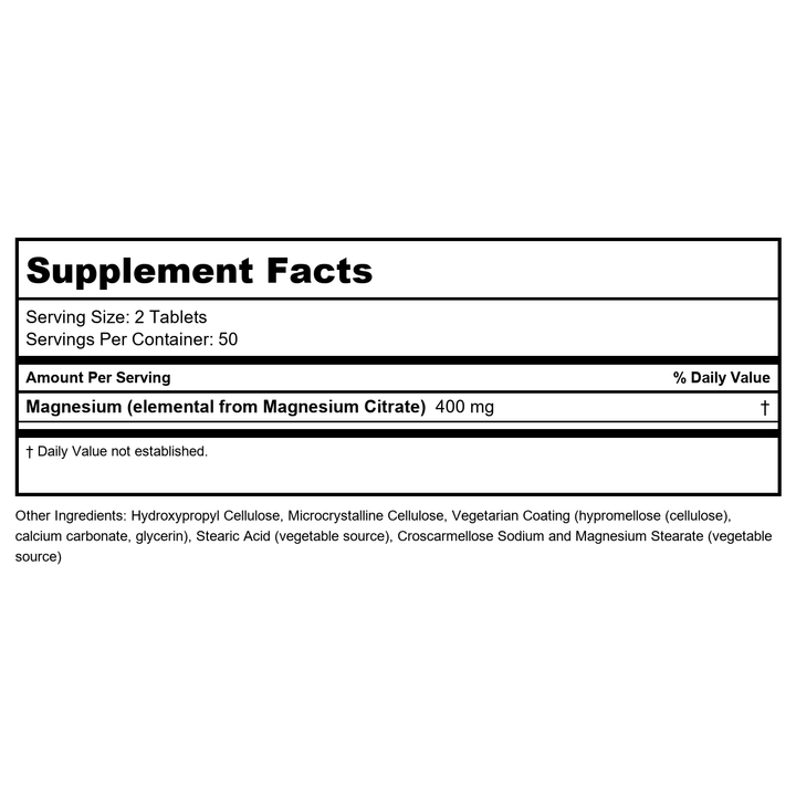Now Foods Magnesium Citrate 200 mg 100 Tablets - 1290 - 2 Pack - Supplement Facts panel