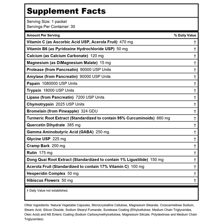 Ortho Molecular Soft Tissue Support Pack 30 Packets - Supplement Facts panel