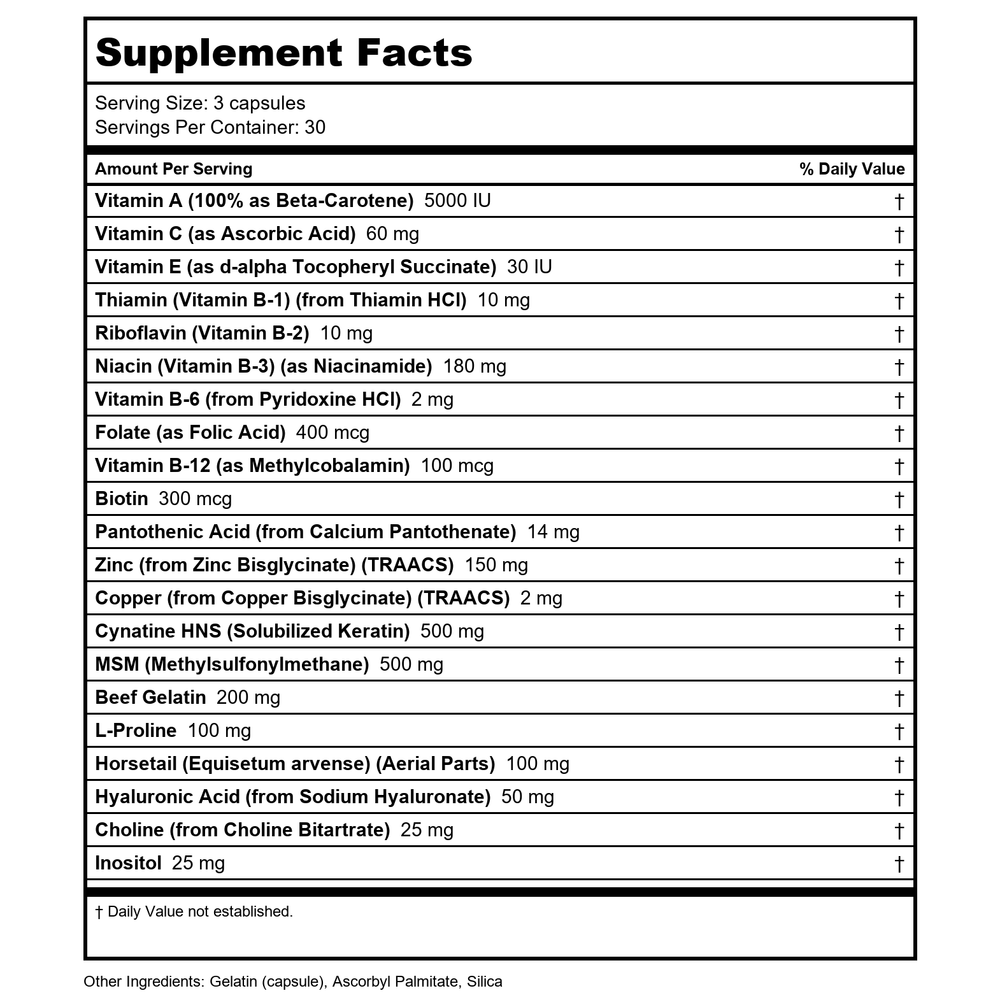 Now Solutions Hair Skin & Nails 90 Vcaps - 3373 - Supplement Facts panel