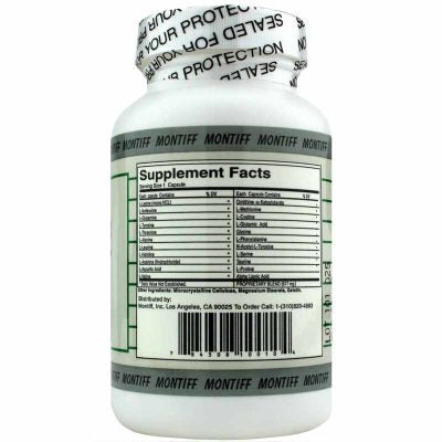 Montiff L-Tryptophan 500 mg 60 Capsules - Supplement Facts panel