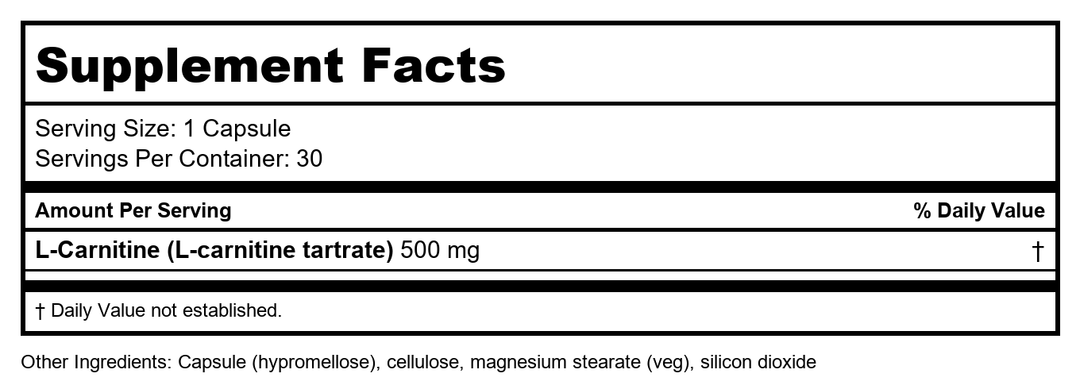 Metagenics L-Carnitine 30 Capsules - 3 Pack - Supplement Facts panel
