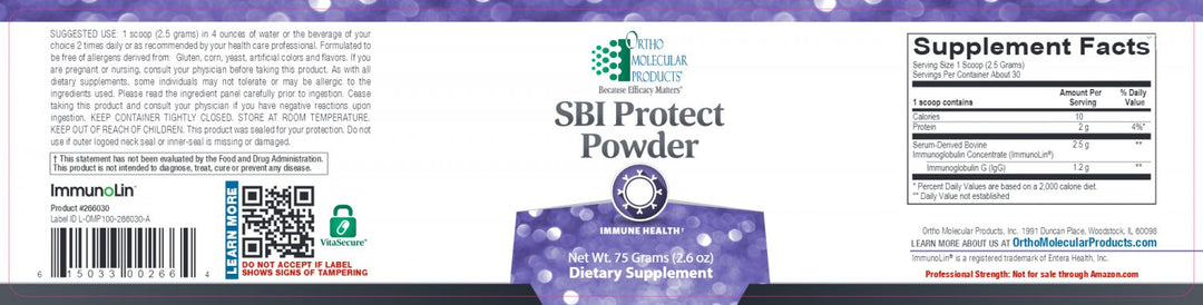 Ortho Molecular SBI Protect Powder 2.6 oz - Supplement Facts panel