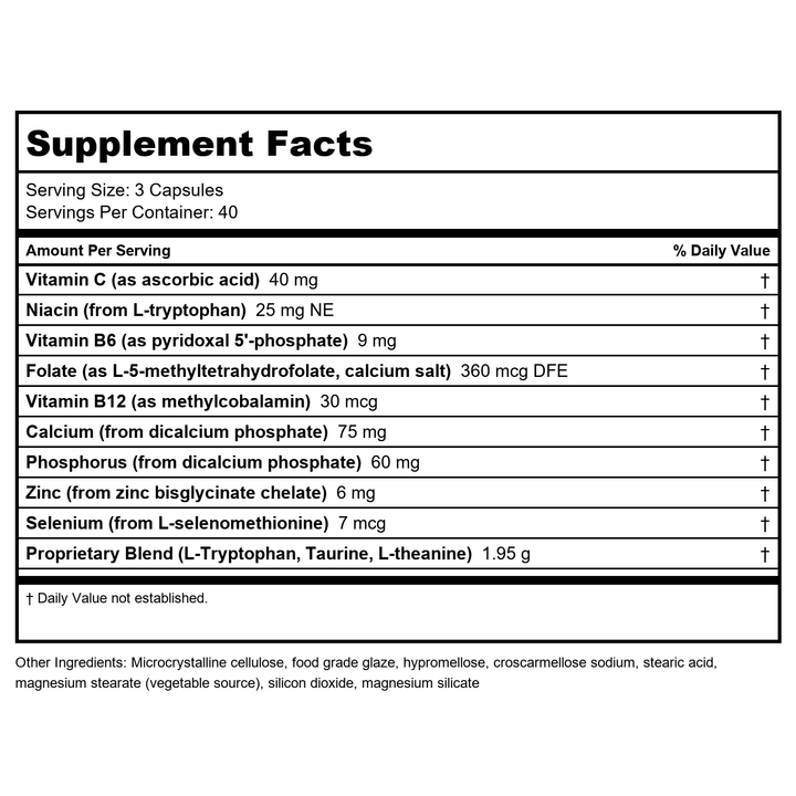 NeuroScience TravaGen 120 Tablets - Supplement Facts panel