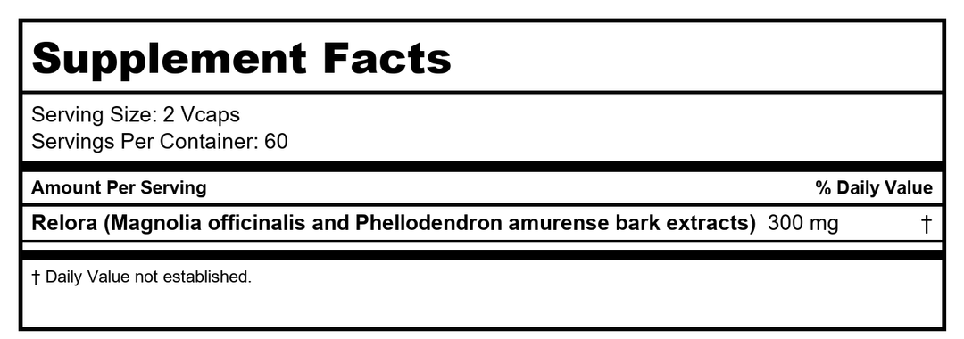 Now Foods Relora 300 mg 120 Vcaps - 3343 - 2 Pack - Supplement Facts panel
