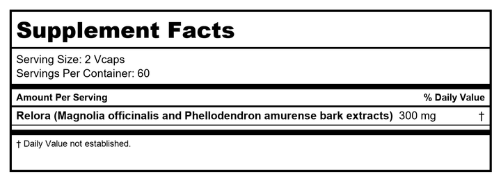 Now Foods Relora 300 mg 120 Vcaps - 3343 - 2 Pack - Supplement Facts panel