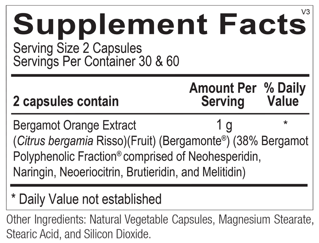 Ortho Molecular Bergamot Bpf 60 Capsules - Supplement Facts panel