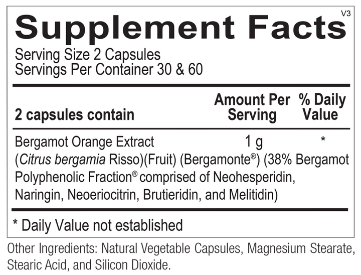 Ortho Molecular Bergamot Bpf 60 Capsules - Supplement Facts panel