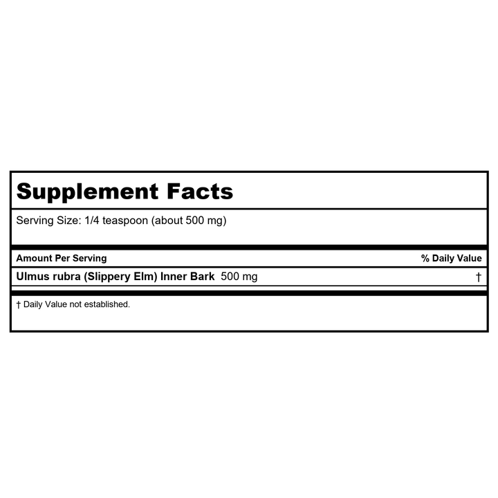 Heritage Slippery Elm Bark Powder 4oz   PN 11174 - - Supplement Facts panel