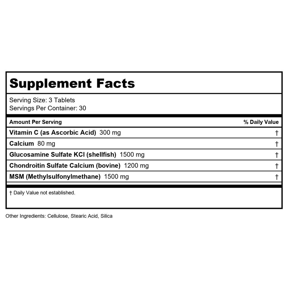 KAL MSM Glucosamine Sulfate 90 Tablets - Supplement Facts panel