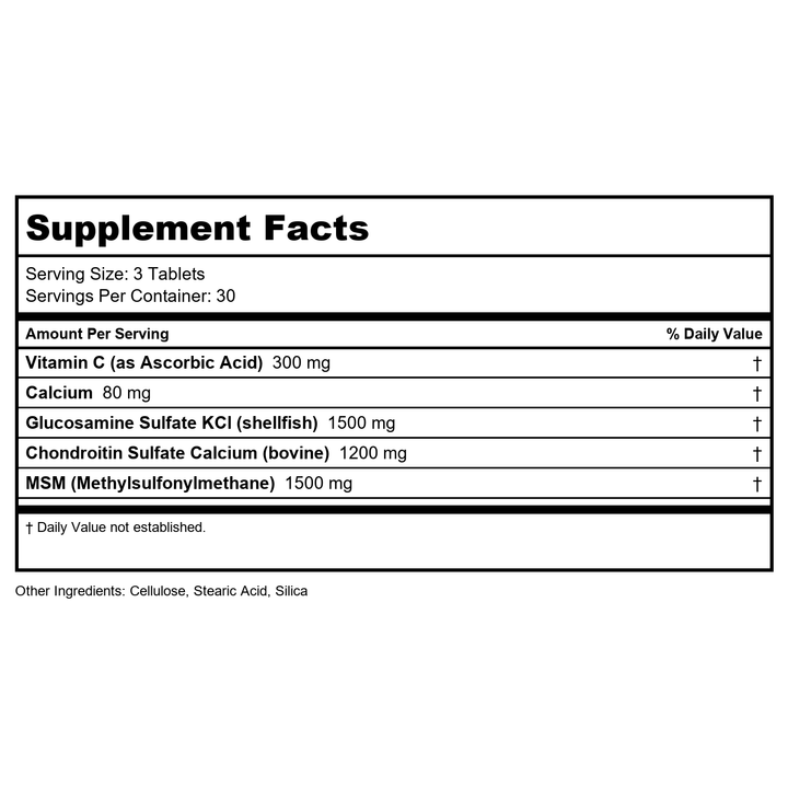 KAL MSM Glucosamine Sulfate 90 Tablets - Supplement Facts panel