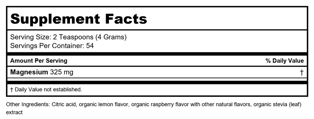 Natural Vitality Natural Calm Raspberry / Lemon 8oz - Supplement Facts panel