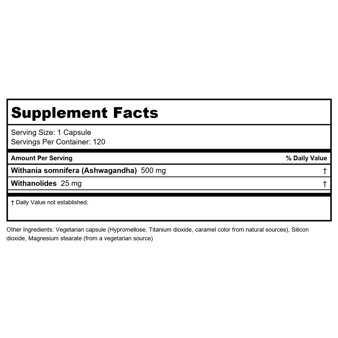 Ayush Herbs Ashwagandha Vet Stress Support 120 Capsules - Supplement Facts panel
