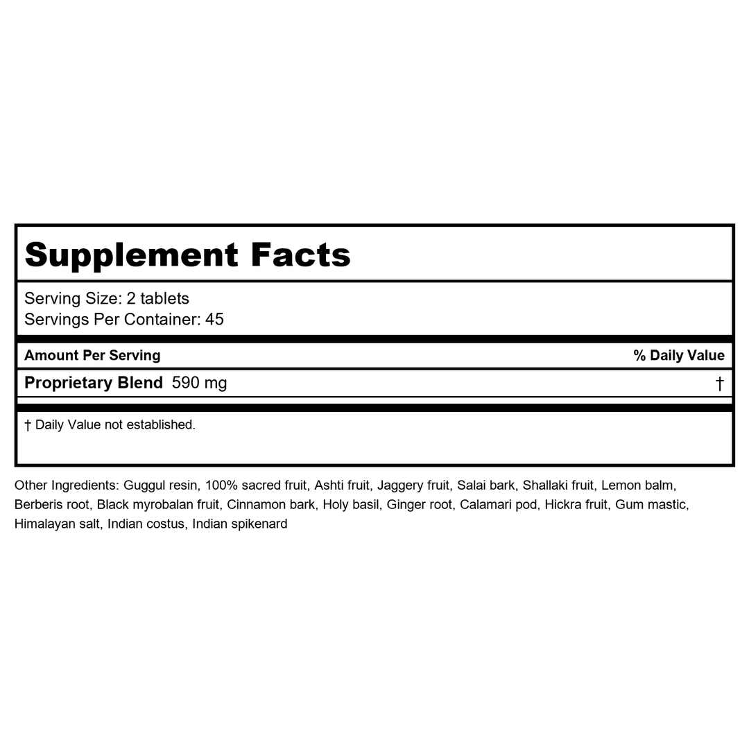 Banyan Botanicals Simhanad Guggulu 90 Tablets - Supplement Facts panel