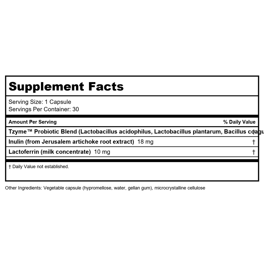 Transformation Enzymes Probiotic 60 Capsules - Supplement Facts panel