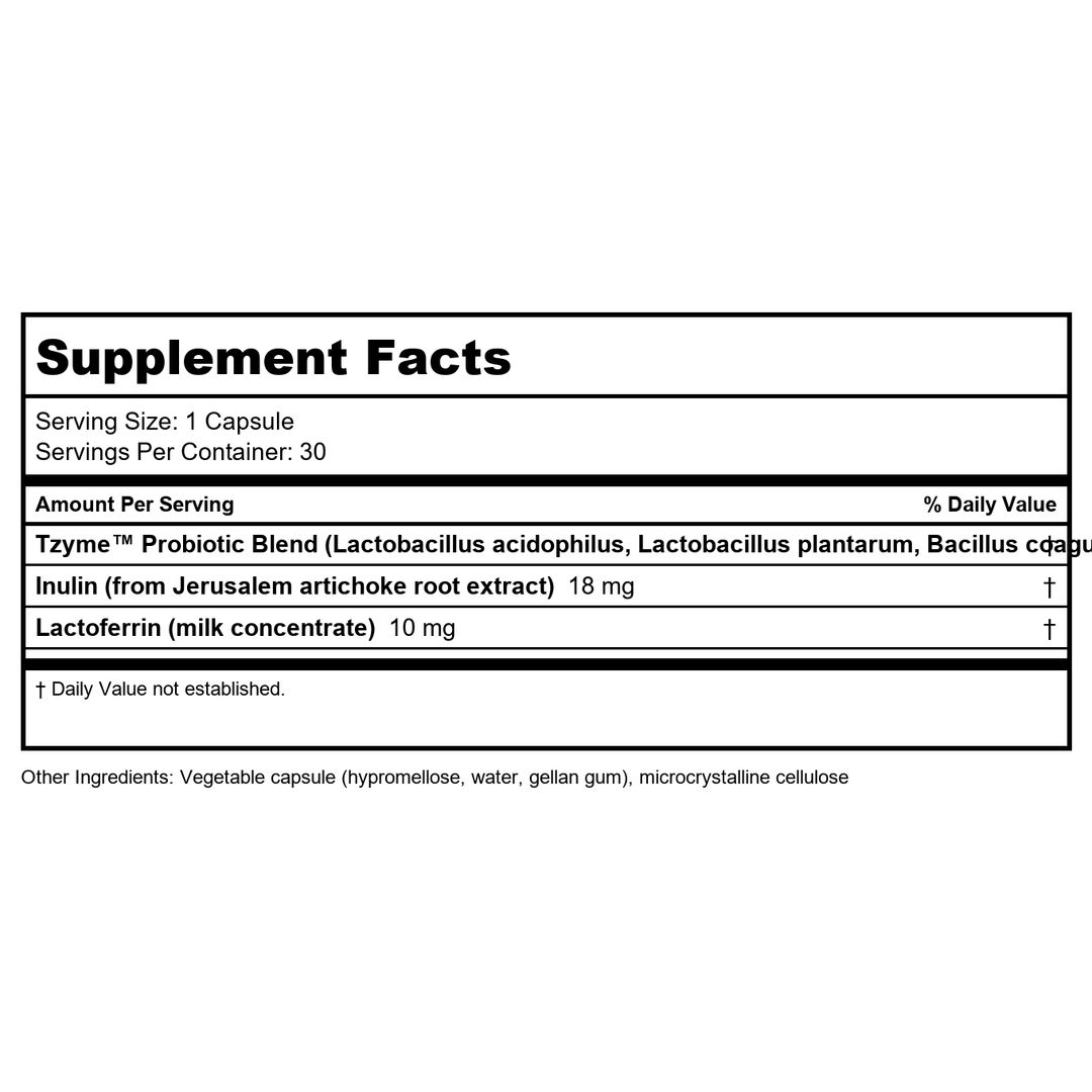 Transformation Enzymes Probiotic 60 Capsules - Supplement Facts panel