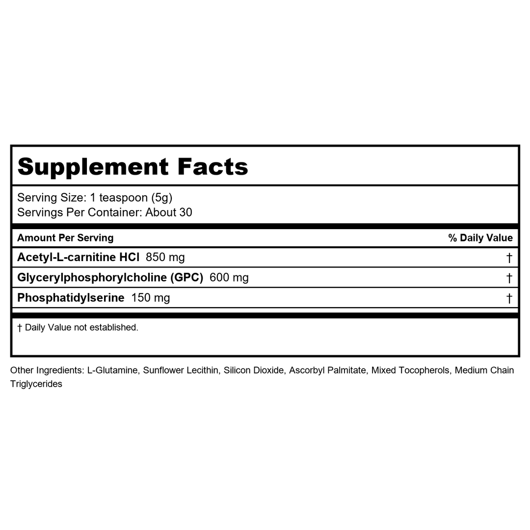 Vital Nutrients Vital Brain Powder 150 Grams - Supplement Facts panel