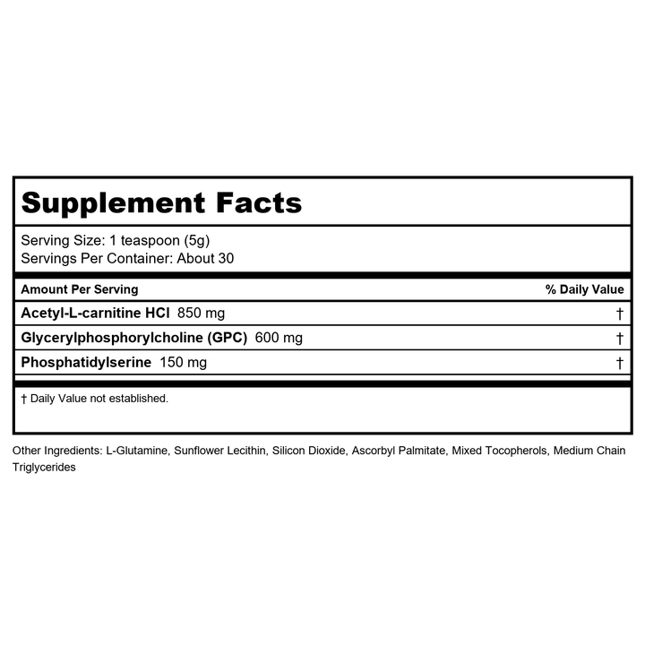 Vital Nutrients Vital Brain Powder 150 Grams - Supplement Facts panel