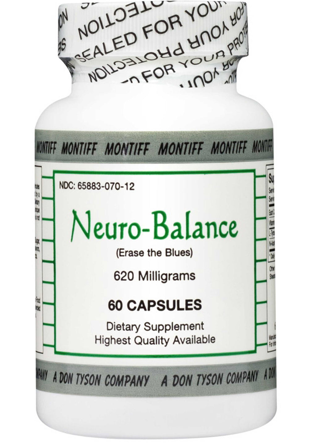 Montiff Neuro-Balance 620 mg 60 Capsules - Supplement Facts panel