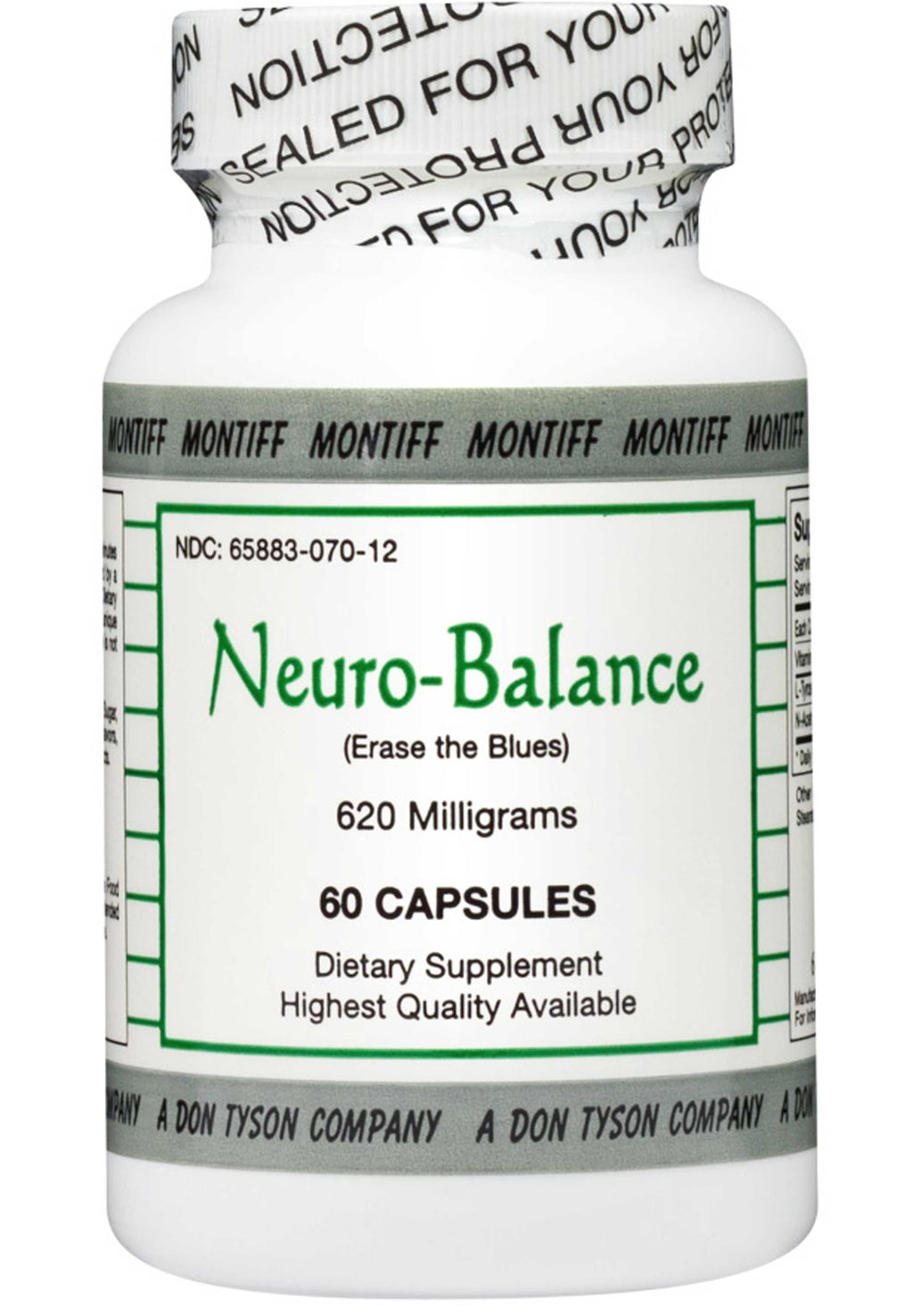 Montiff Neuro-Balance 620 mg 60 Capsules - Supplement Facts panel