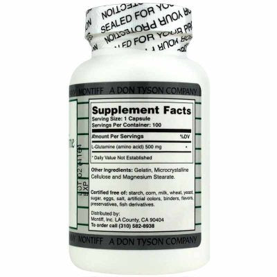 Montiff Pure L-Threonine 500 mg 100 Capsules - Supplement Facts panel