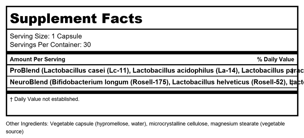 NeuroScience NeuroBiota 30 Capsules - Supplement Facts panel