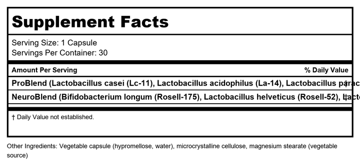 NeuroScience NeuroBiota 30 Capsules - Supplement Facts panel