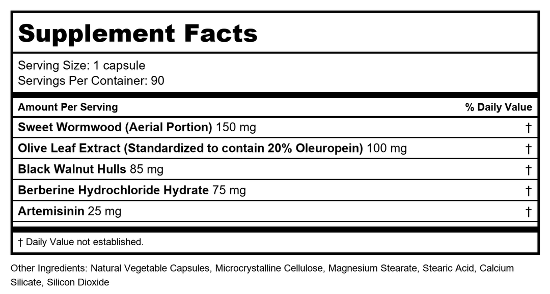 Ortho Molecular Paracid Forte 90 capsules - Supplement Facts panel