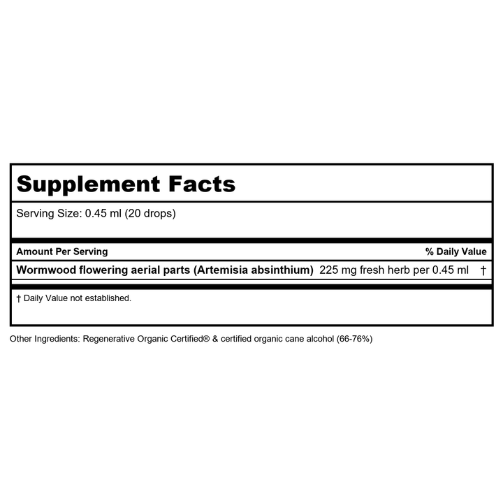 Herb Pharm Wormwood 4oz - Supplement Facts panel