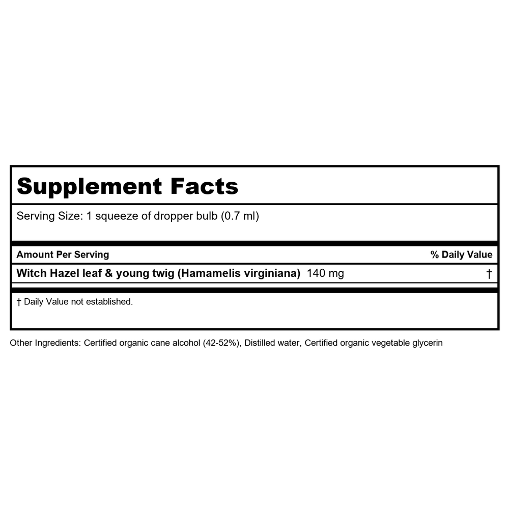 Herb Pharm Witch Hazel 1oz - Supplement Facts panel