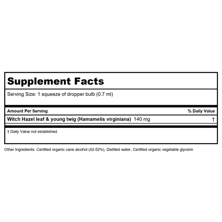 Herb Pharm Witch Hazel 1oz - Supplement Facts panel