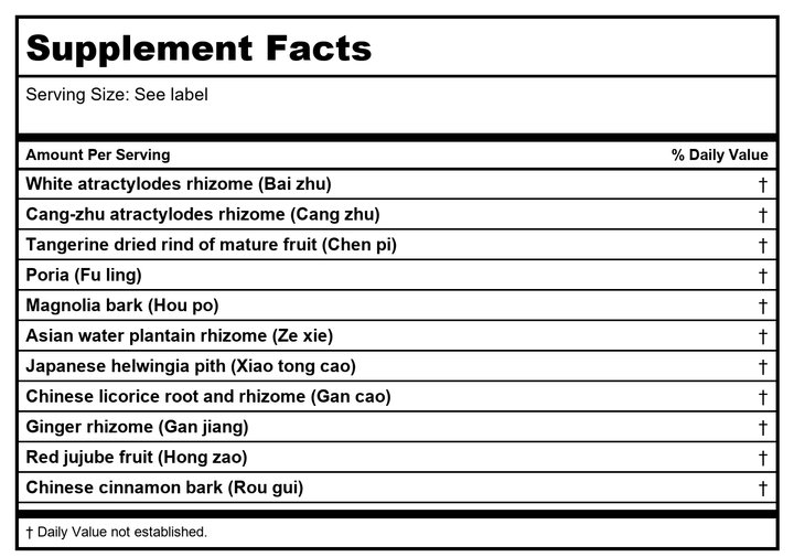 Kan Herb Essentials Spleen Support Formula 60 Tablets - Supplement Facts panel