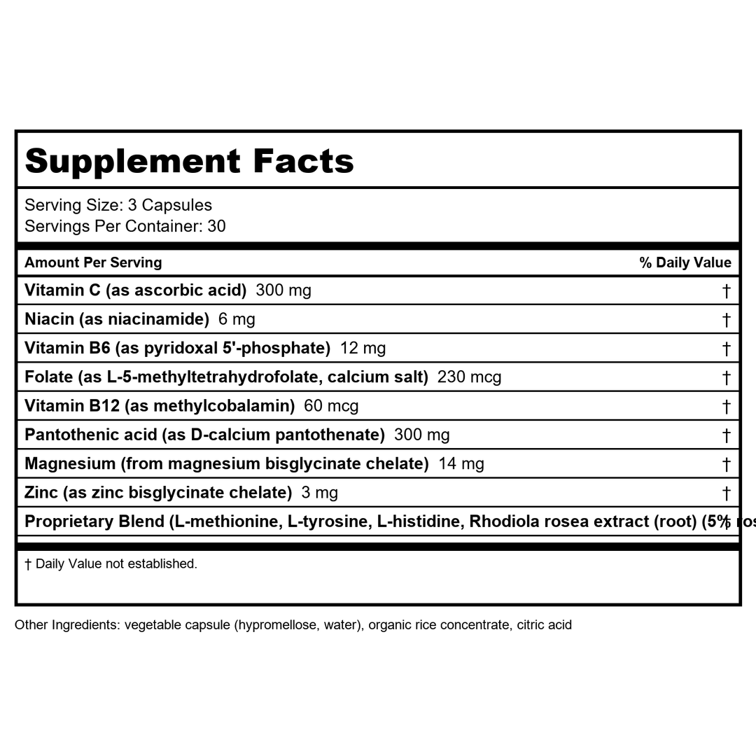 NeuroScience AdreCor 180 Capsules - Supplement Facts panel