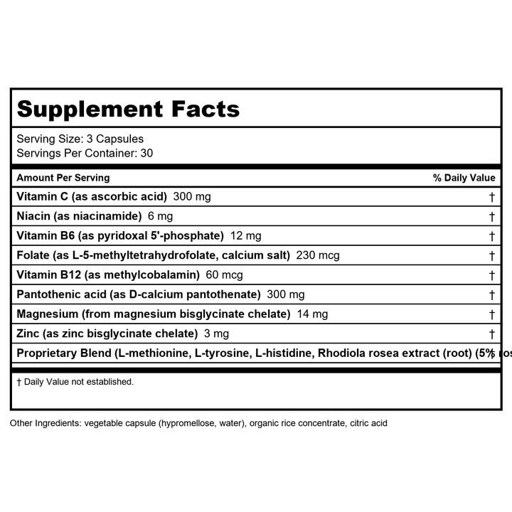 NeuroScience AdreCor 180 Capsules - Supplement Facts panel