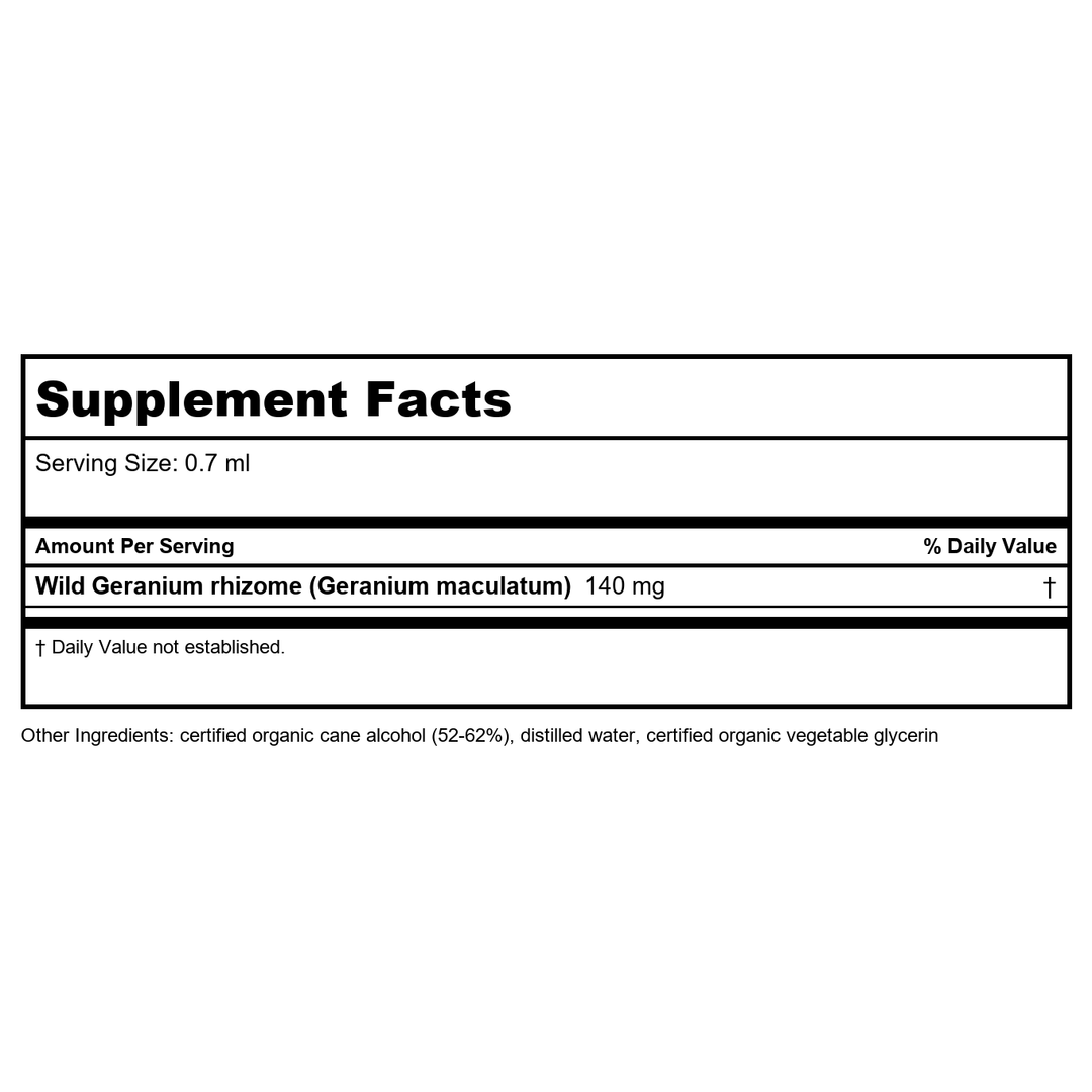 Herb Pharm Wild Geranium 1oz - Supplement Facts panel