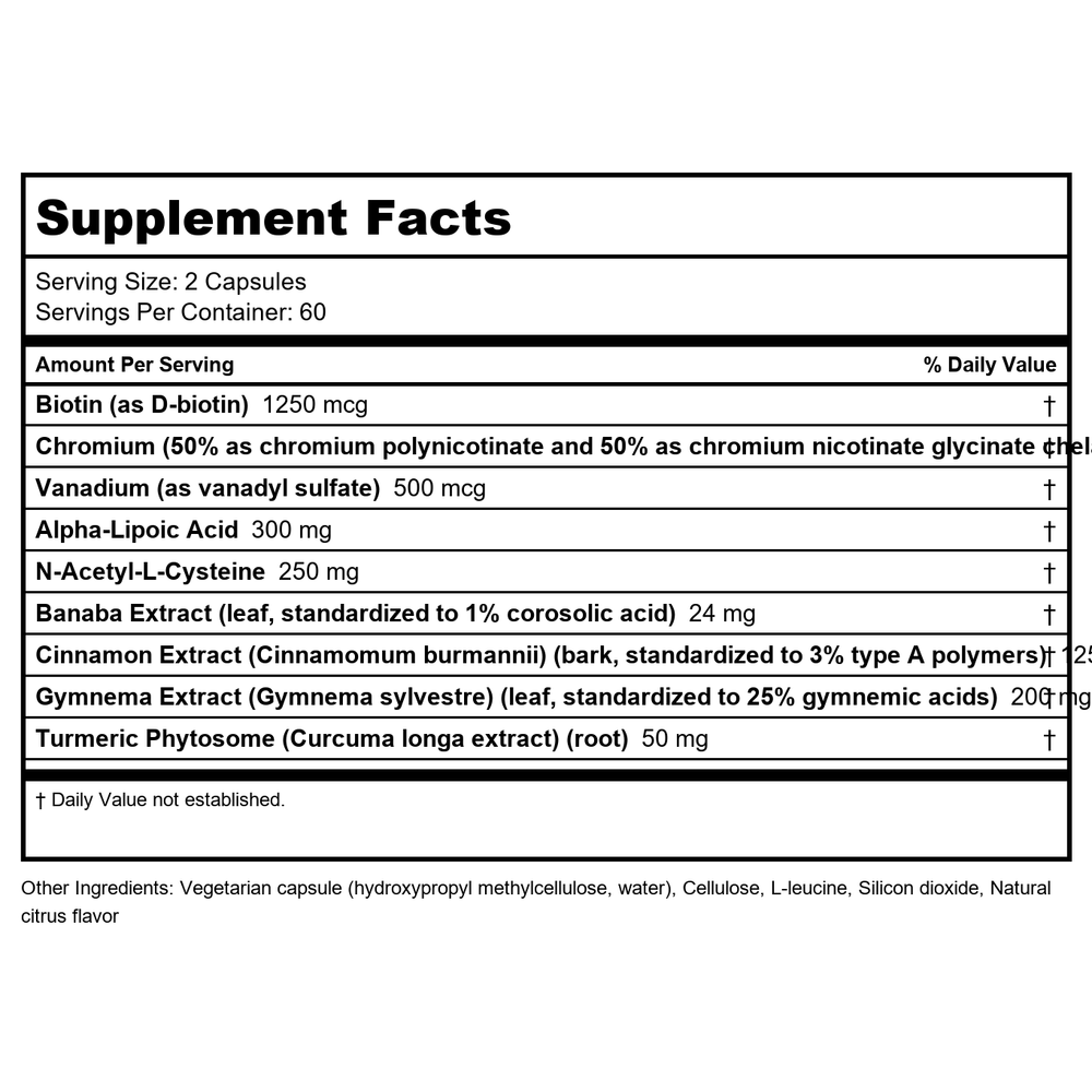 Klaire Labs Glucothera Forte 120 Capsules - Supplement Facts panel