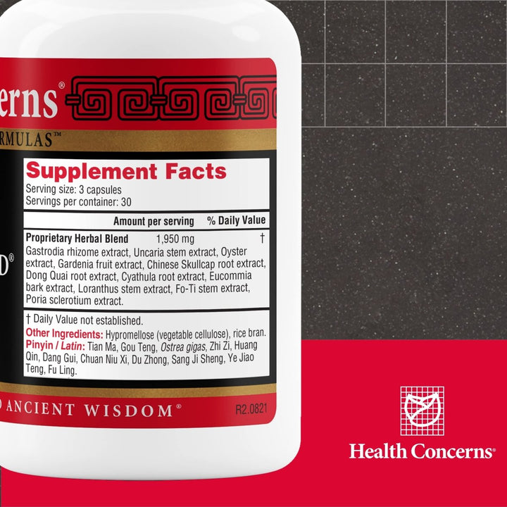Health Concerns Gastrodia Relieve Wind 90 Count - Supplement Facts panel