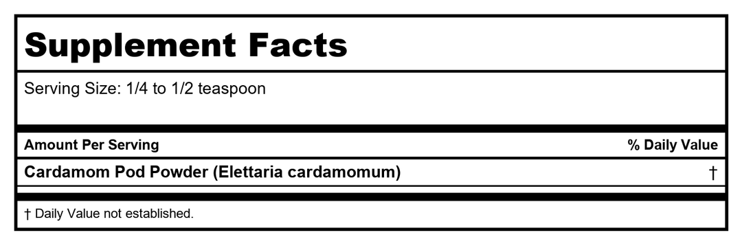 Banyan Botanicals Cardamom Powder 0.50 lb - Supplement Facts panel