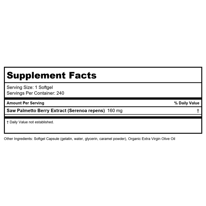 Now Foods Saw Palmetto Extract 160 mg 240 Softgels - 4744 - 2 Pack - Supplement Facts panel