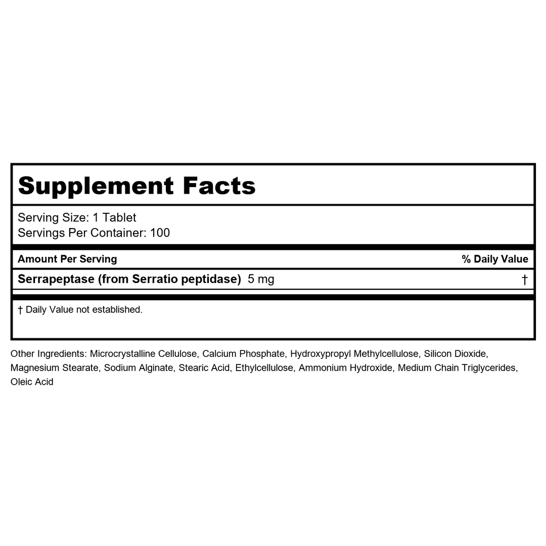Cardiovascular Research Serraflazyme 100 Tablets - 4 Pack - Supplement Facts panel