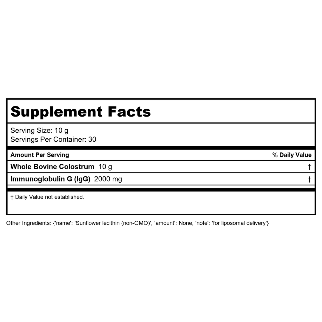 NuMedica ImmunoG PRP Powder 300 Grams - Supplement Facts panel