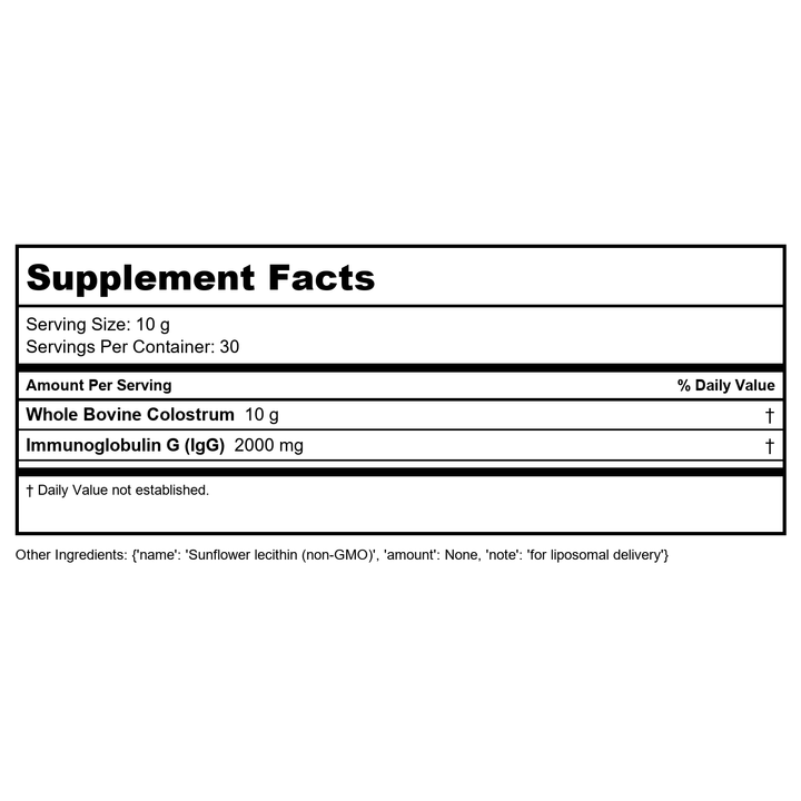 NuMedica ImmunoG PRP Powder 300 Grams - Supplement Facts panel
