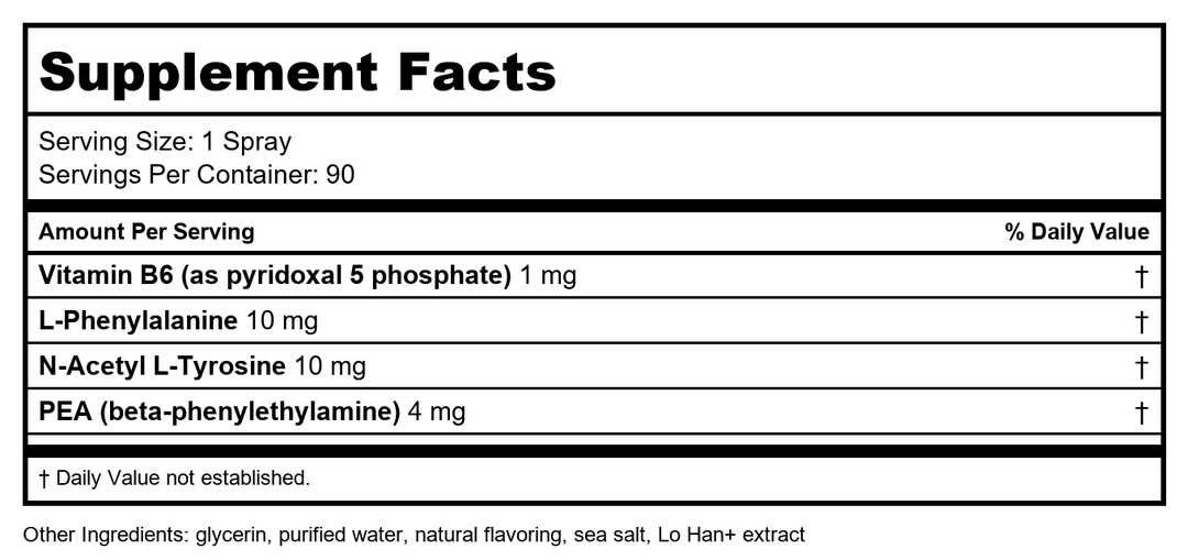 Apex Energetics DopaFlo 2oz Spray - K49 - Supplement Facts panel