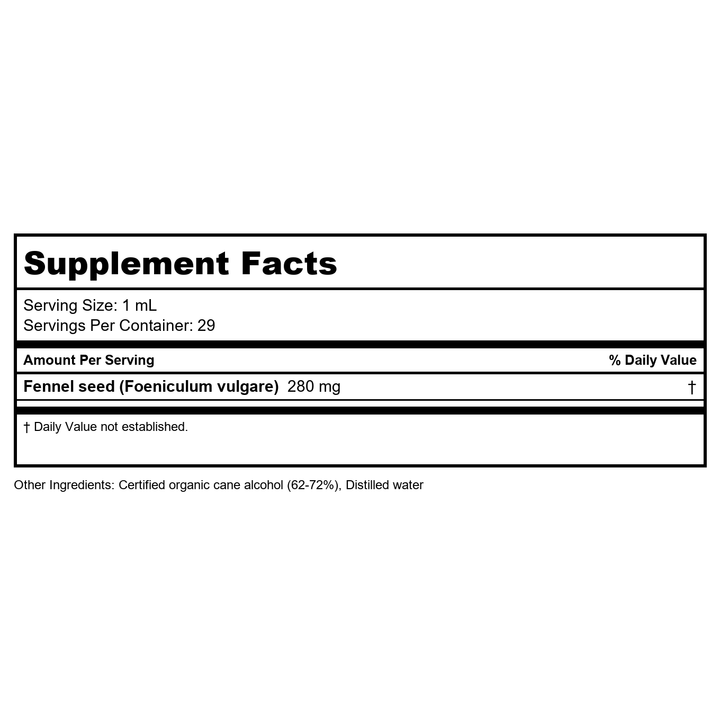 Herb Pharm Fennel 1oz - Supplement Facts panel