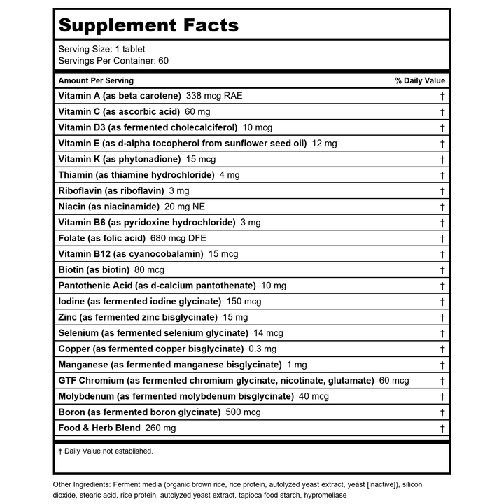 Innate Response Men Over 40 One Daily Iron Free 60 Tablets - Supplement Facts panel