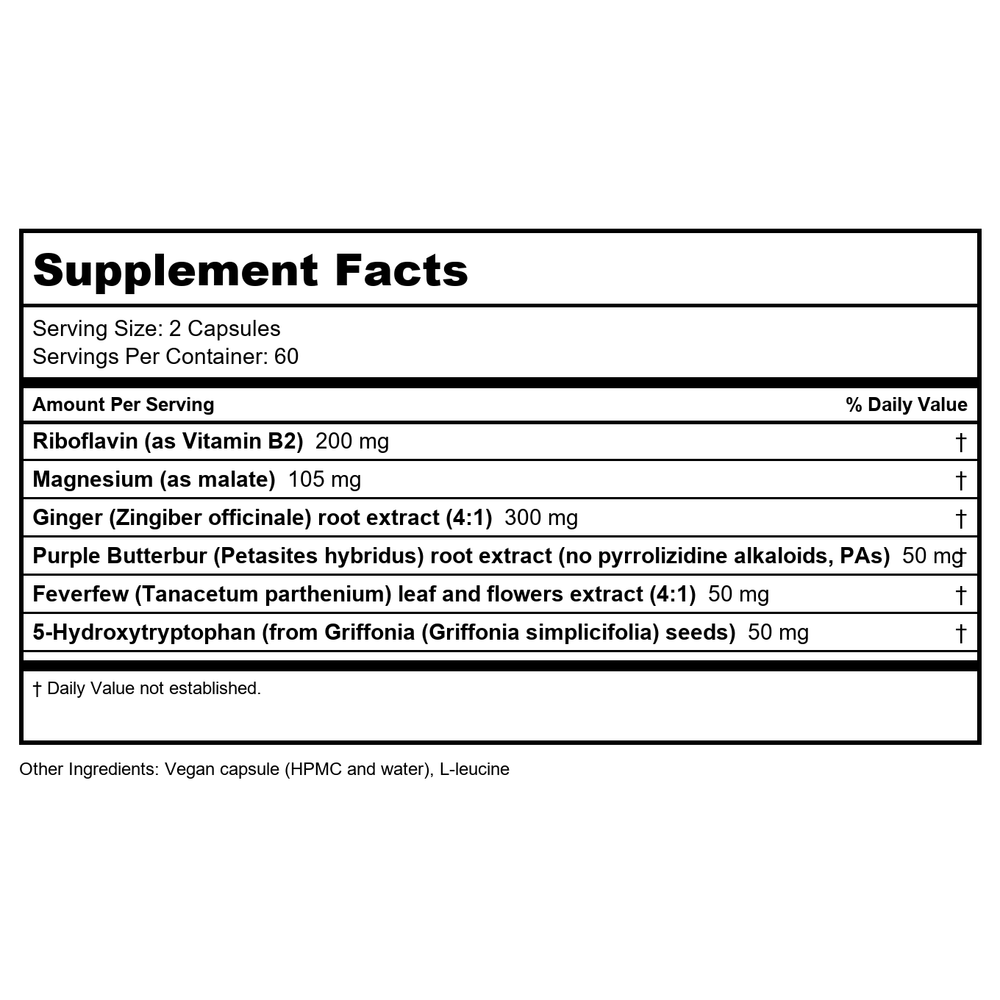 Vitanica Butterbur Extra 120 Vcaps - Supplement Facts panel