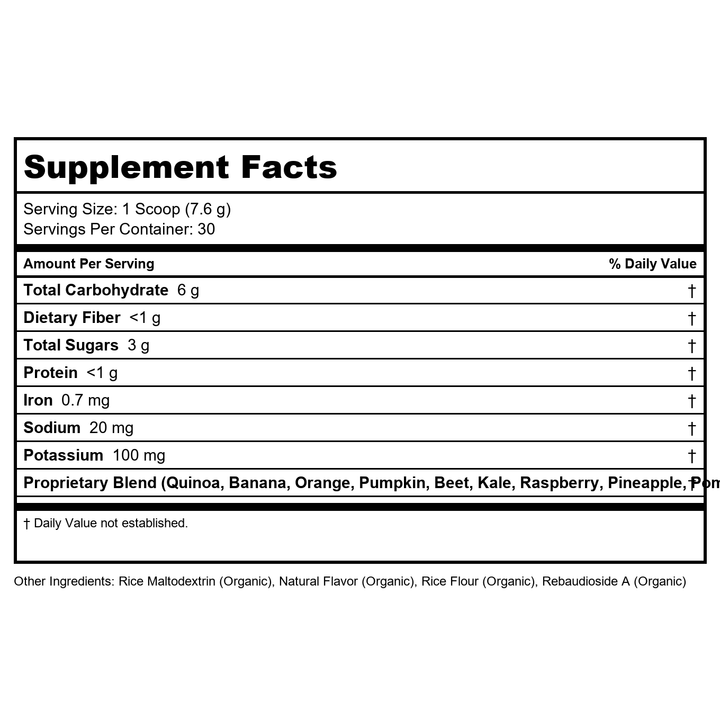 Ortho Molecular Indigo Greens Powder 30 Servings - Supplement Facts panel