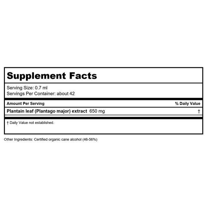 Herb Pharm Plantain 1oz - Supplement Facts panel